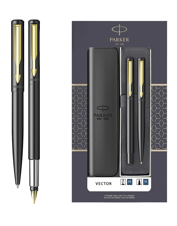 Set Stilou+pix vector metal + caseta cu fereastra si etui - NEGRU CT