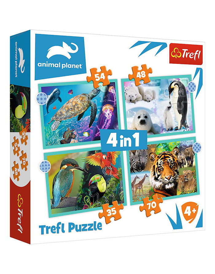 Puzzle 4 în1  Lumea misterioasa a animalelor  Trefl