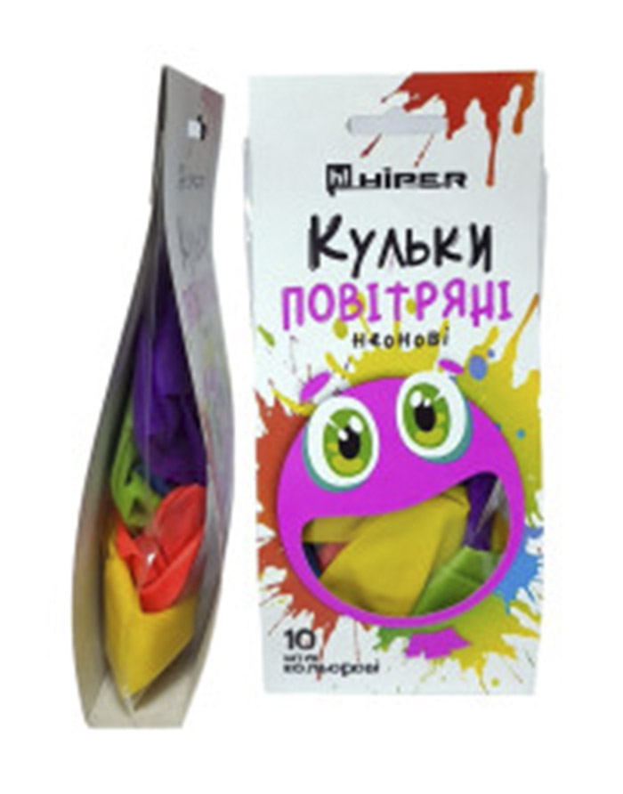 Baloane Hiper 10 buc. culori NEON asorti  diametrul 30 cm  cutie din carton