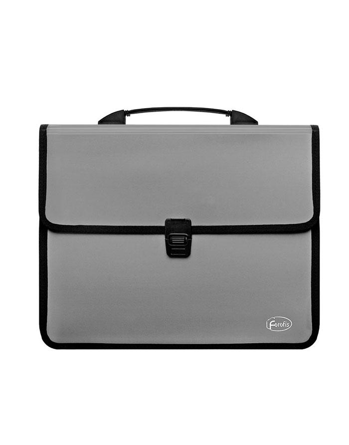 Servieta A4 FOROFIS grosime 0 75/0 15mm cu maner si inchizator  4 compartimente (argintiu) PP