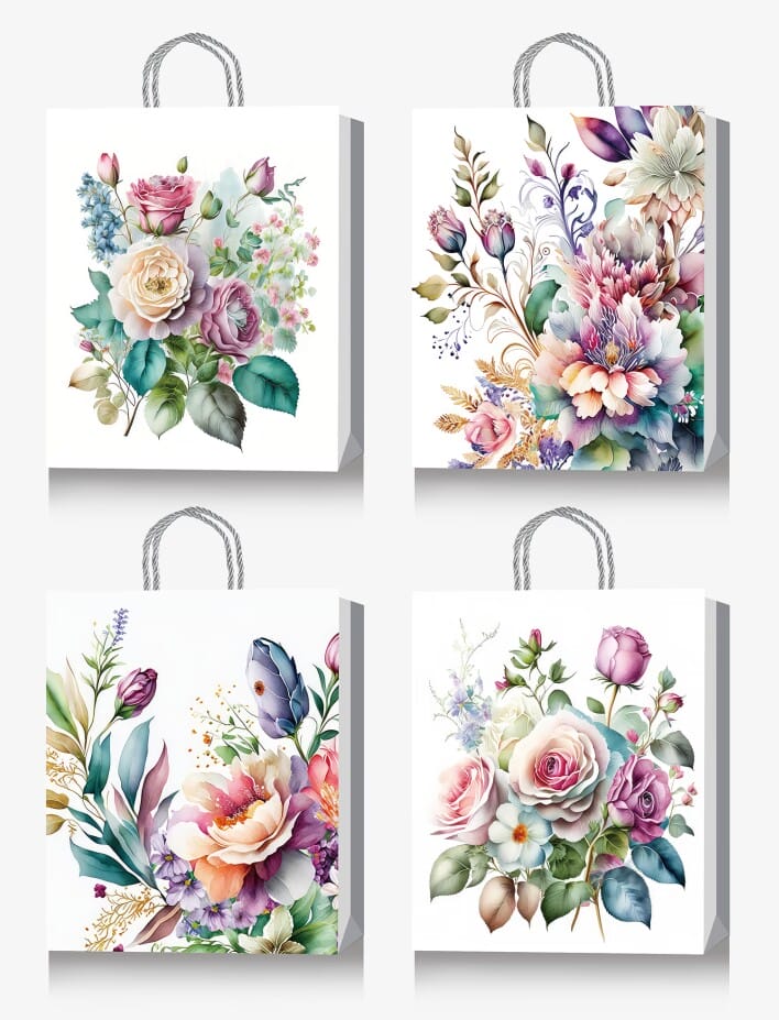 Pungă cadou din hârtie Buromax „Flori”  dimensiune M – 26x32x10 cm