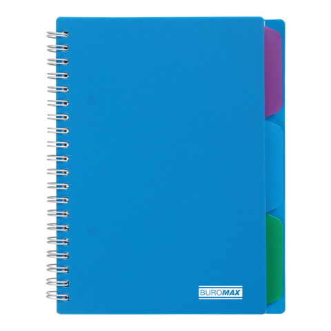Caiet cu spirală BRIGHT  B6 100 file  patratele   cu 3 separatoare și copertă din plastic albastru