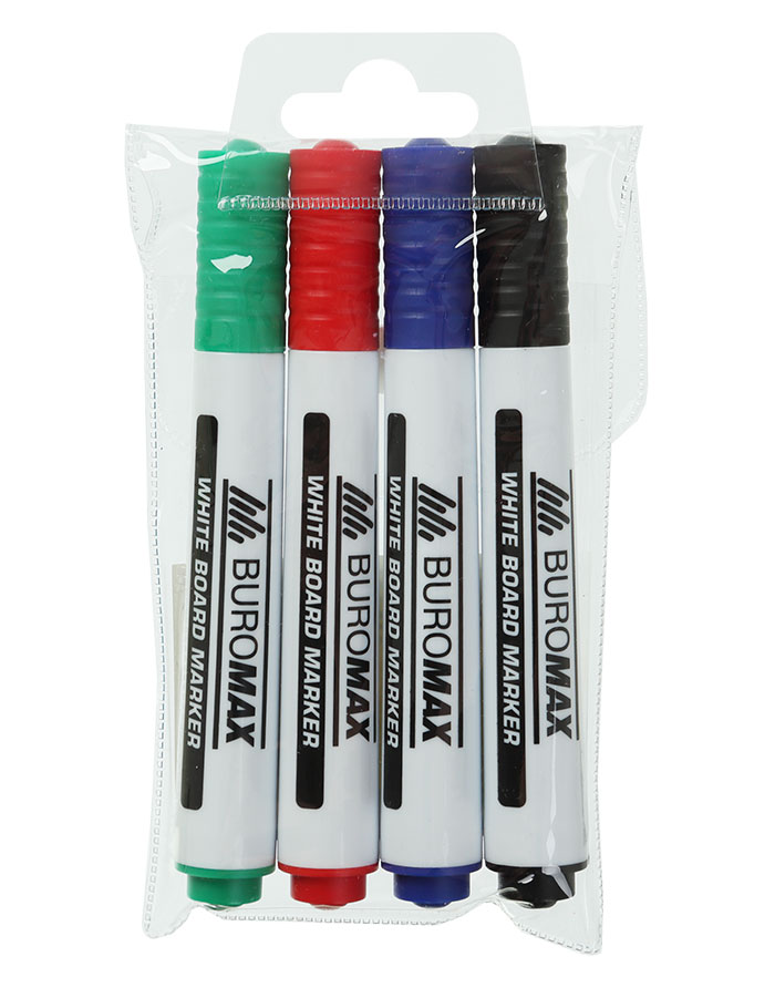 Marker witeboard set 4culori (R V A N) virf rotund 2.5mm Buromax