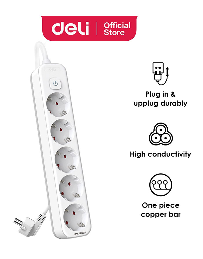 Prelungitor DELI  5 prize  1.8 m  pamintare  intrerupator