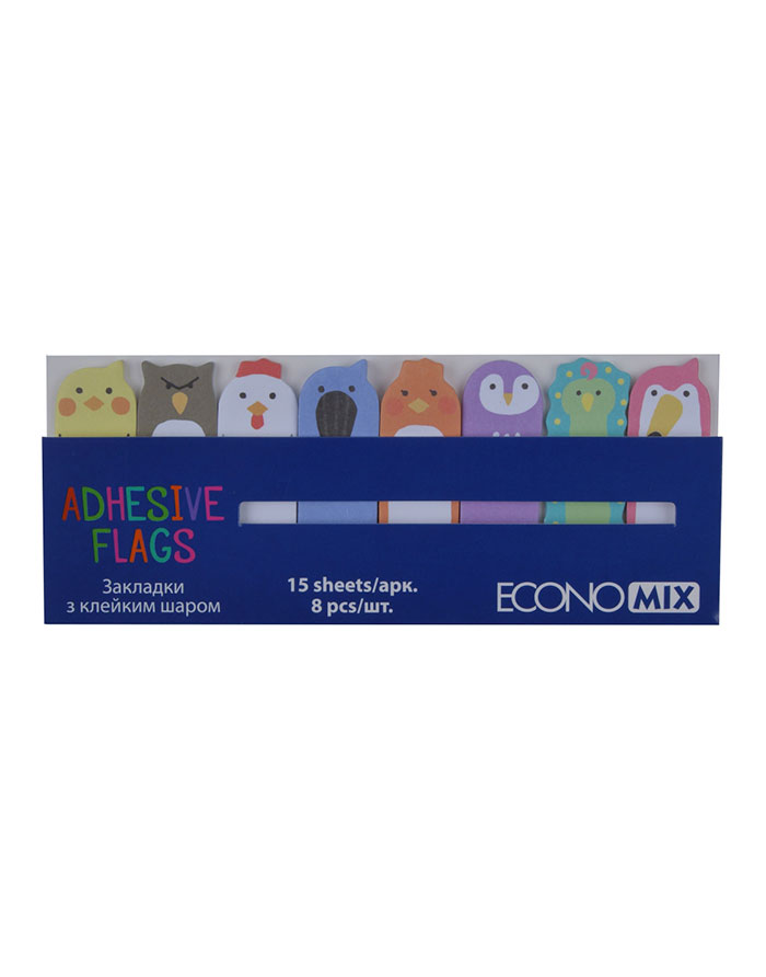 Semne de carte cu lipici Economix Fun Birds 15x48 mm  120 buc  hartie  8 culori asortate