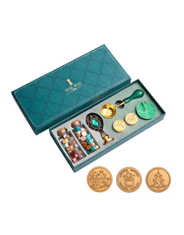 Set cu sigiliu de ceara  stampile de schimb (3) ceara (2)  Brad  Cadou  Good luck